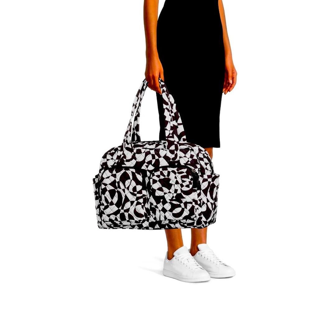 Women's Double Pocket Weekender Black White Kaleidoscopic